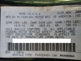 2001 MITSUBISHI ECLIPSE GT GREEN 3.0L AT 153730